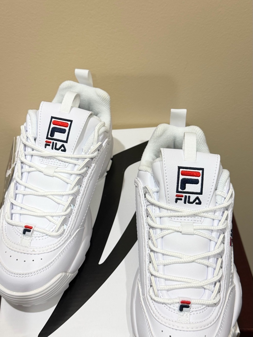 Fila White Sneakers with Red & Navy Logo